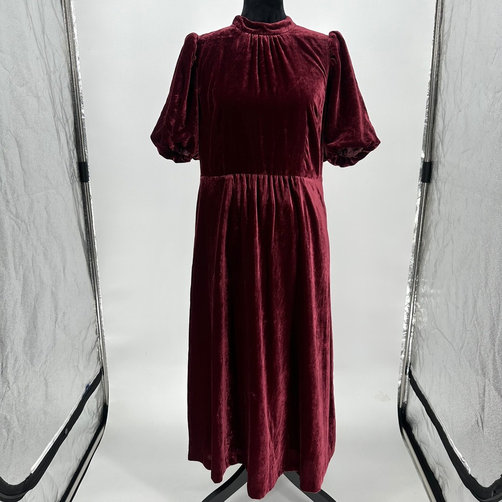 Boden Velvet Midi Dress in Deep Burgundy - Picture 3 of 8